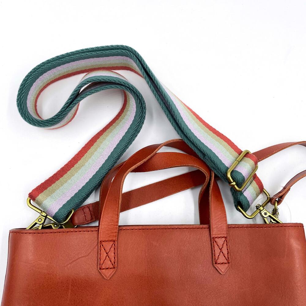 Madewell Small Transport Crossbody Tote Bag Brown Nubuck Leather Rainbow Strap - Picture 11 of 11